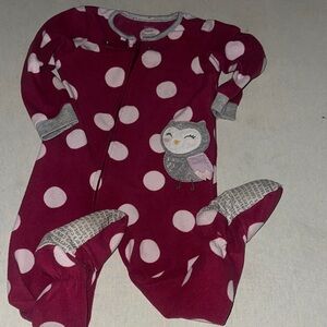 Kids Size 2T Adorable Owl Maroon Polka Dot One Piece